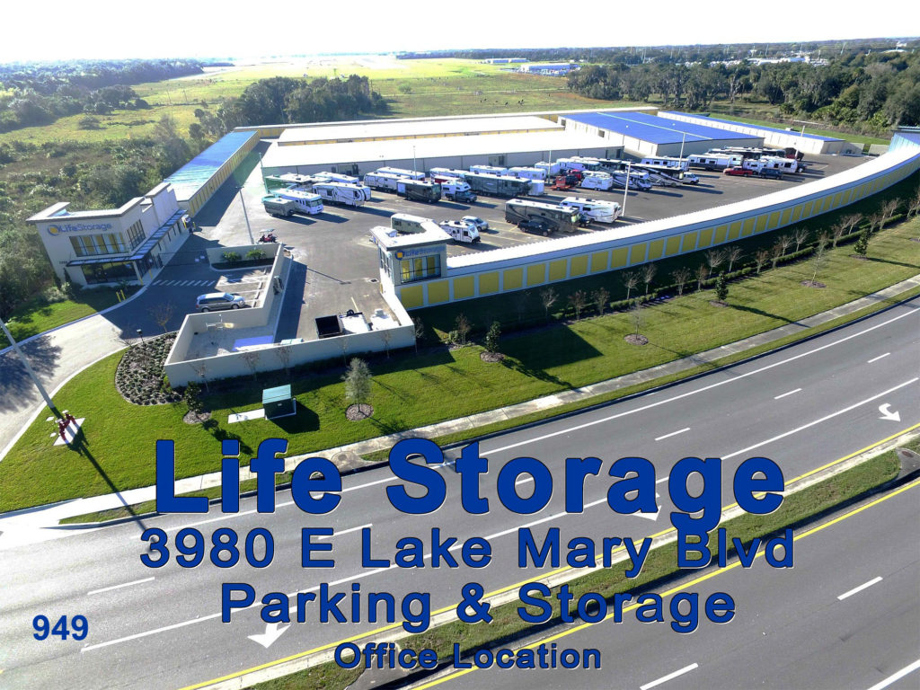 Orlando Sanford Airport 949 Life Storage 24 hr Access Parking & Traditional Garage Style and Climate Control Storage Spaces.