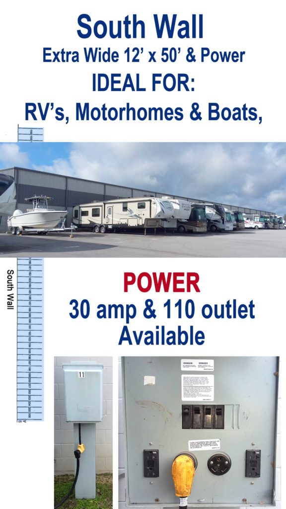 Sanford Florida 951 Life Storage Parking 50 foot Power South Wall for RV's, Boats, Cars, Trucks, and Trailers